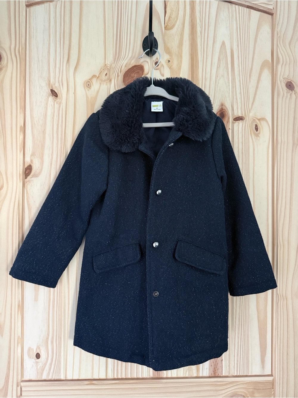 Crazy 8 Girls' Black Pea Coat with Faux Fur Collar